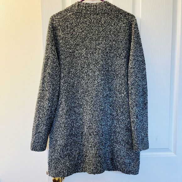 L.L Bean Open Front L Cardigan Wool Blend Knitted Black & White Duster Boho Boxy - Picture 2 of 9